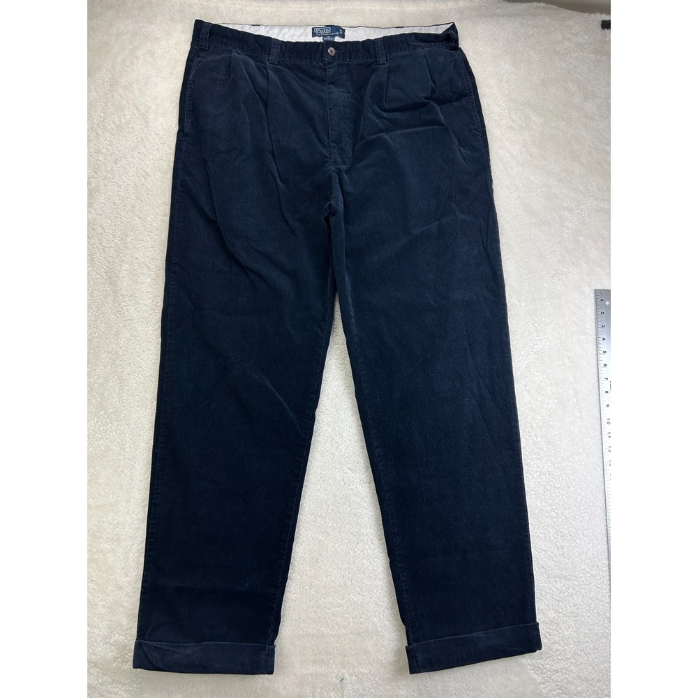 Polo Ralph Lauren Hammond Corduroy Pants Mens 42x34 Blue Cotton Pleated Casual